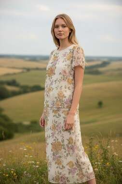 Vintage J.B.S. Ltd. 90s Chiffon Pastel Floral Tiered Maxi Dress Size 10